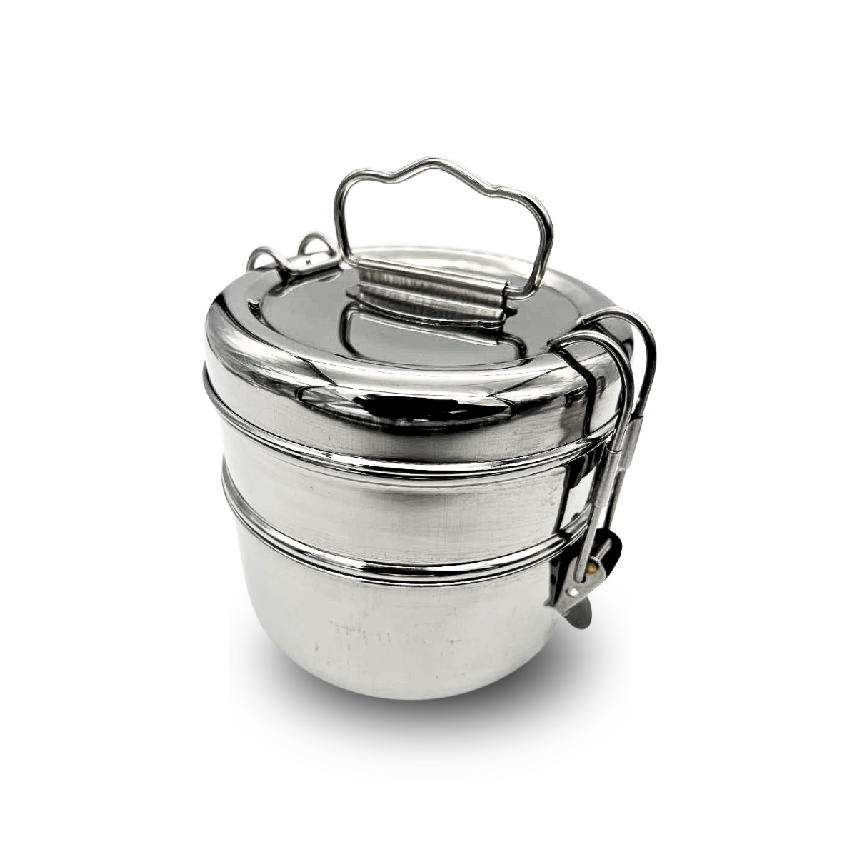 2-Tier Stainless Steel Tiffin Box - 14cm Diameter, 12.5cm Height