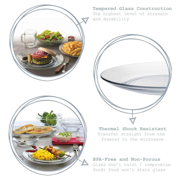 Duralex Lys Tempered Glass Dinner Plates - Set of 6 - 28cm
