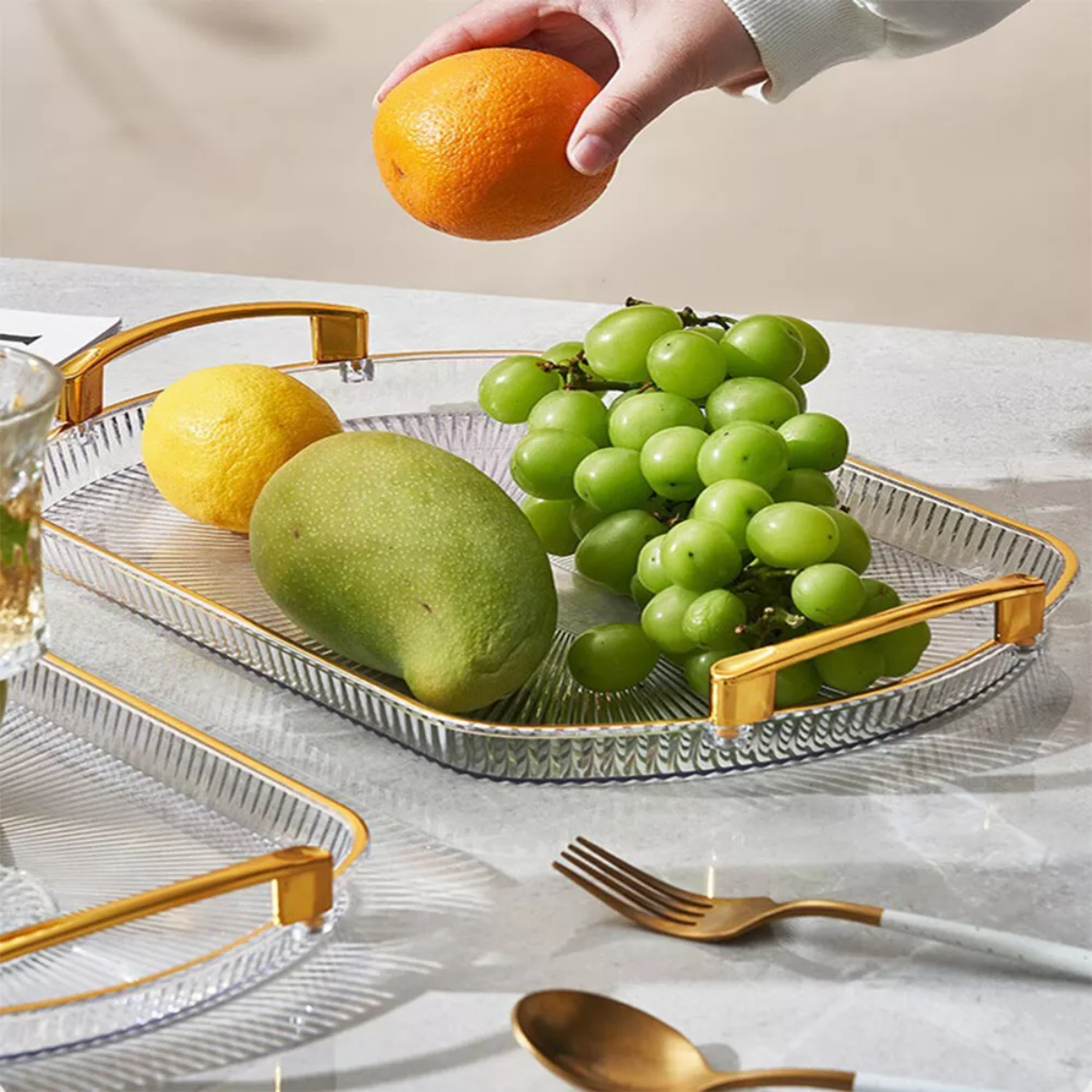 Set of 3 Elegant Rectangular Plastic Serving Trays with Golden Rim Border