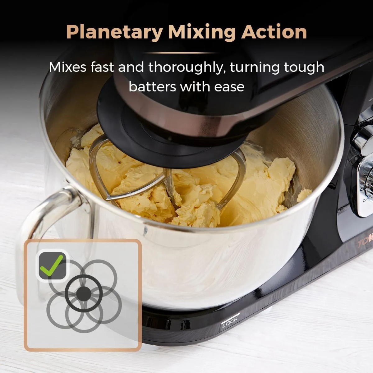 Tower 3-in-1 5L Stand Mixer with 6 Speeds and Pulse Setting, 1000W, Rose Gold