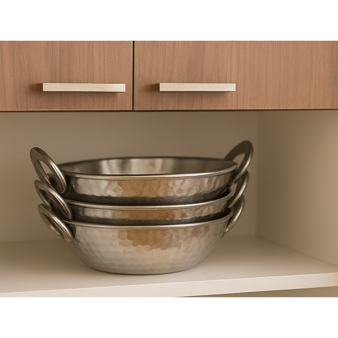 Stainless Steel Round Hammered Serving Dish With Handles 13.5cm