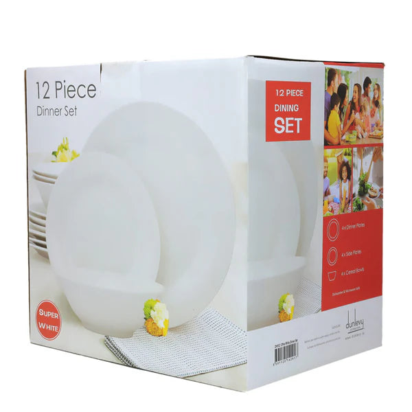 Dunlevy 12-Piece White Porcelain Classic Dinnerware Set