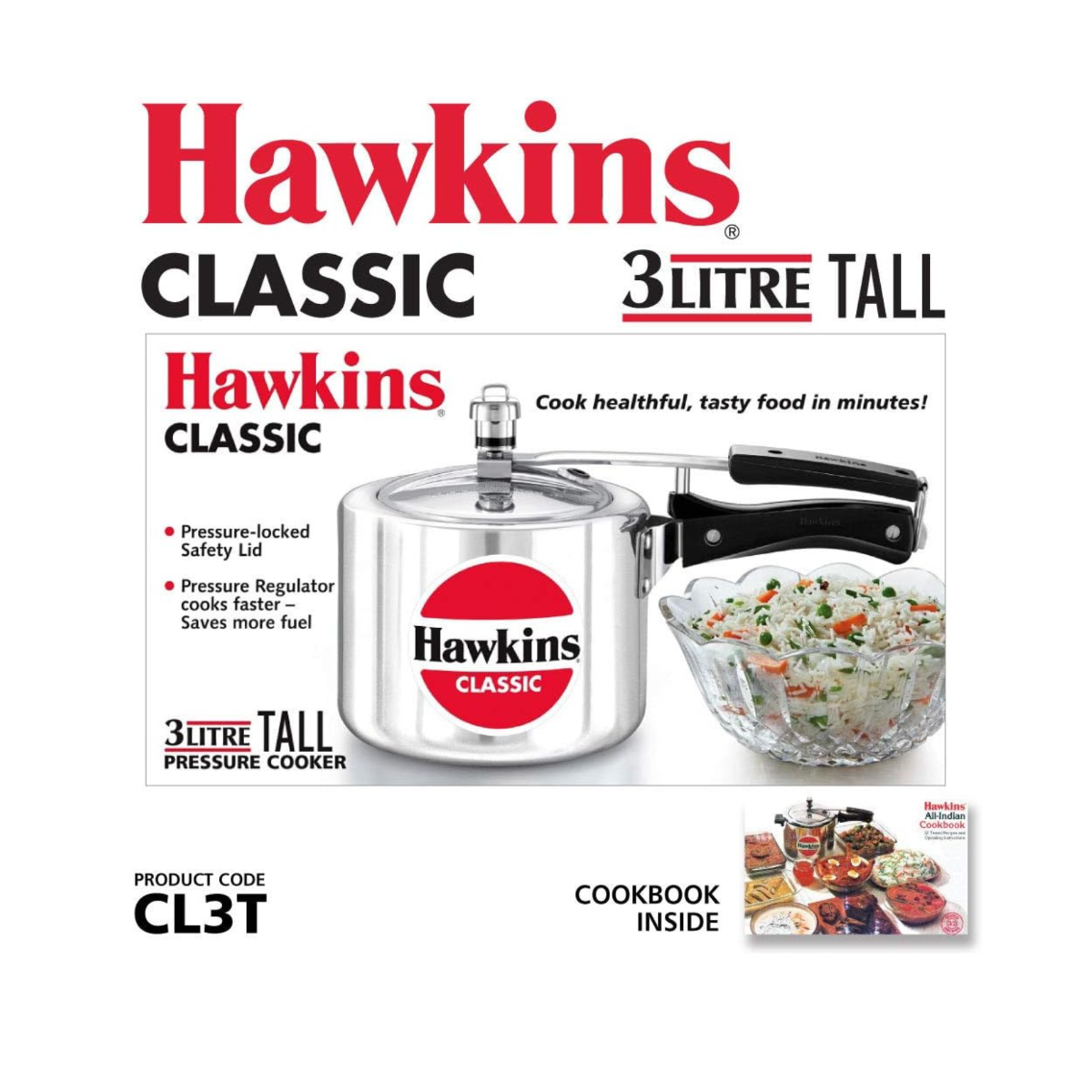 Hawkins Classic Aluminium Tall Pressure Cooker - 3 Litre, Colour Silver