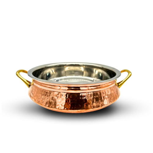 Large Copper and Stainless Steel Serving Dish with Handle - 23.5CM