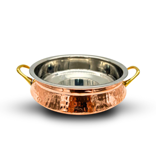 Large Copper and Stainless Steel Serving Dish with Handle - 23.5CM