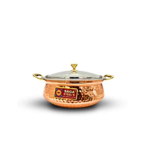 Mini Copper and Stainless Steel Serving Dish with Glass Lid - 13CM