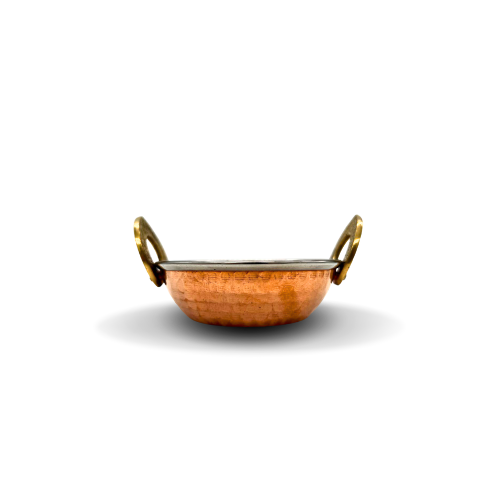 Small Copper and Stainless Steel Serving Dish with V Handle