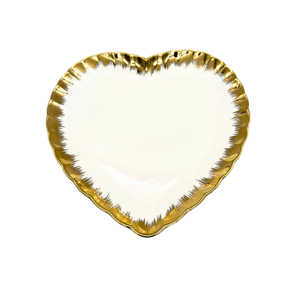 Strong White and Gold Crockery Heart-Shaped Plate