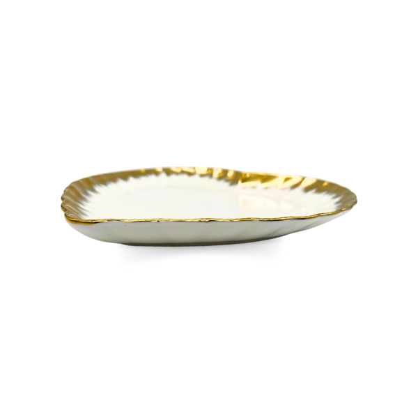 Strong White and Gold Crockery Heart-Shaped Plate
