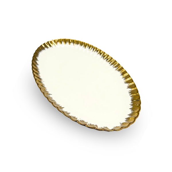 Strong Crockery White and Gold Set of 2 Oval Serving Trays