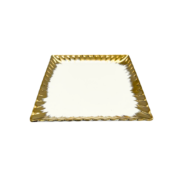 Strong Crockery White and Gold Square Shape Extra Large Plate - 36CM