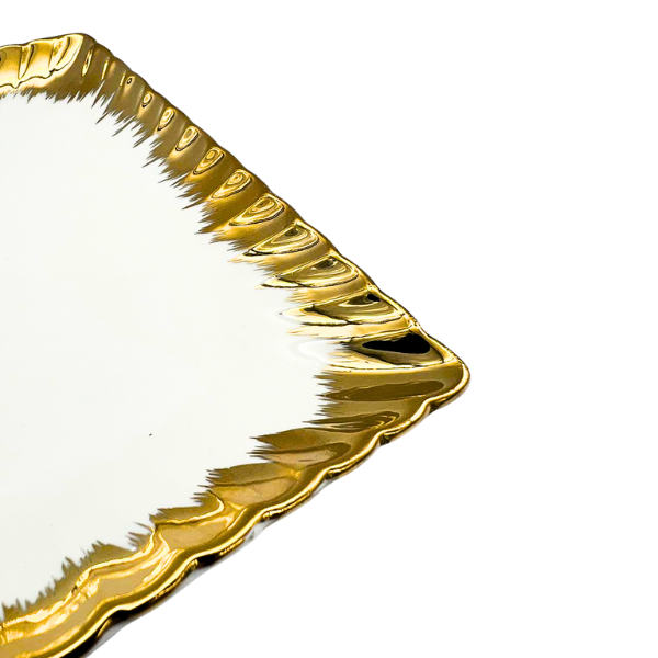 Strong Crockery White and Gold Square Shape Extra Large Plate - 36CM