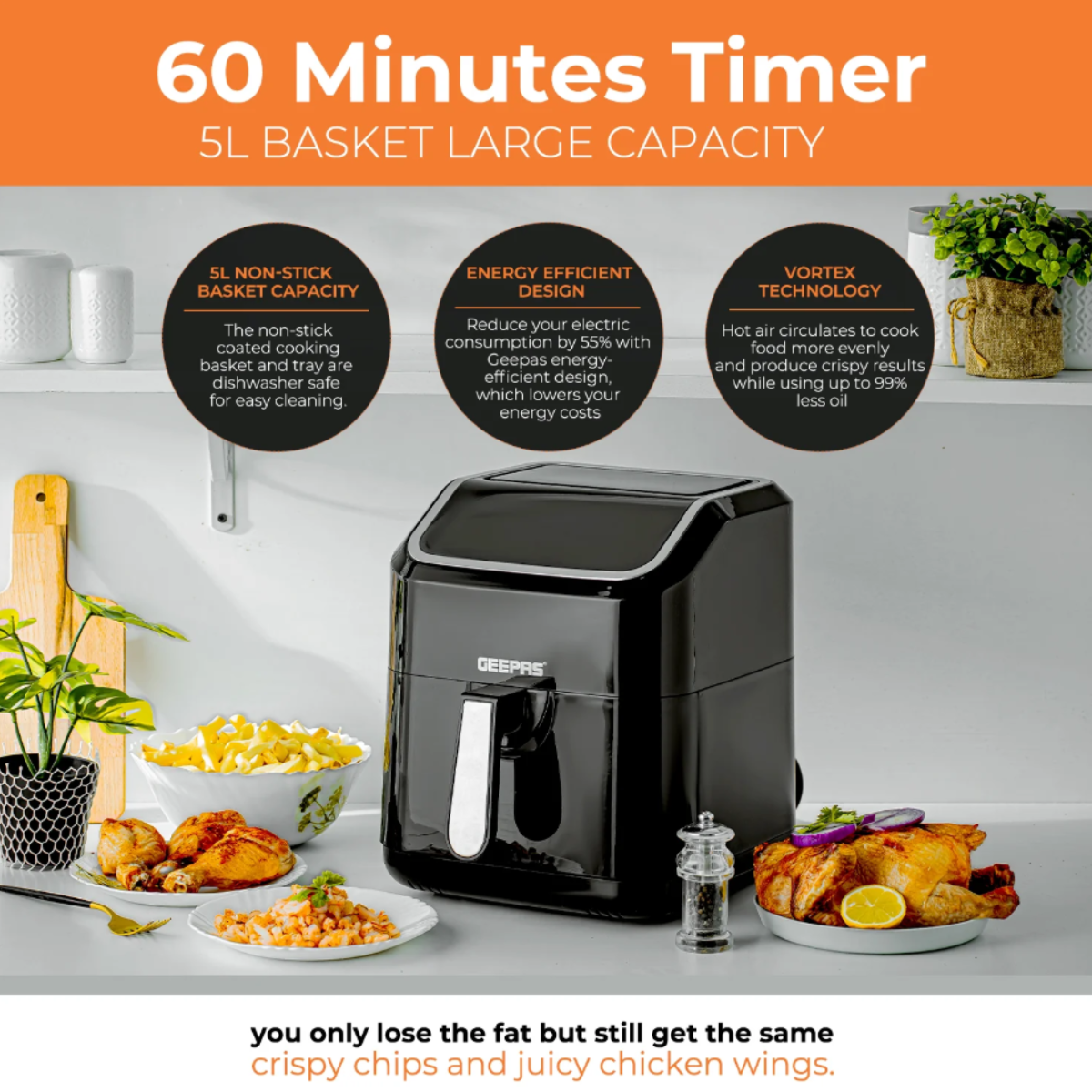 Geepas 10-In-1 Fast Cook Vortex Air Fryer 5L Air Fryer