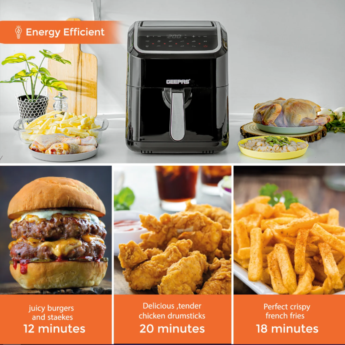 Geepas 10-In-1 Fast Cook Vortex Air Fryer 5L Air Fryer