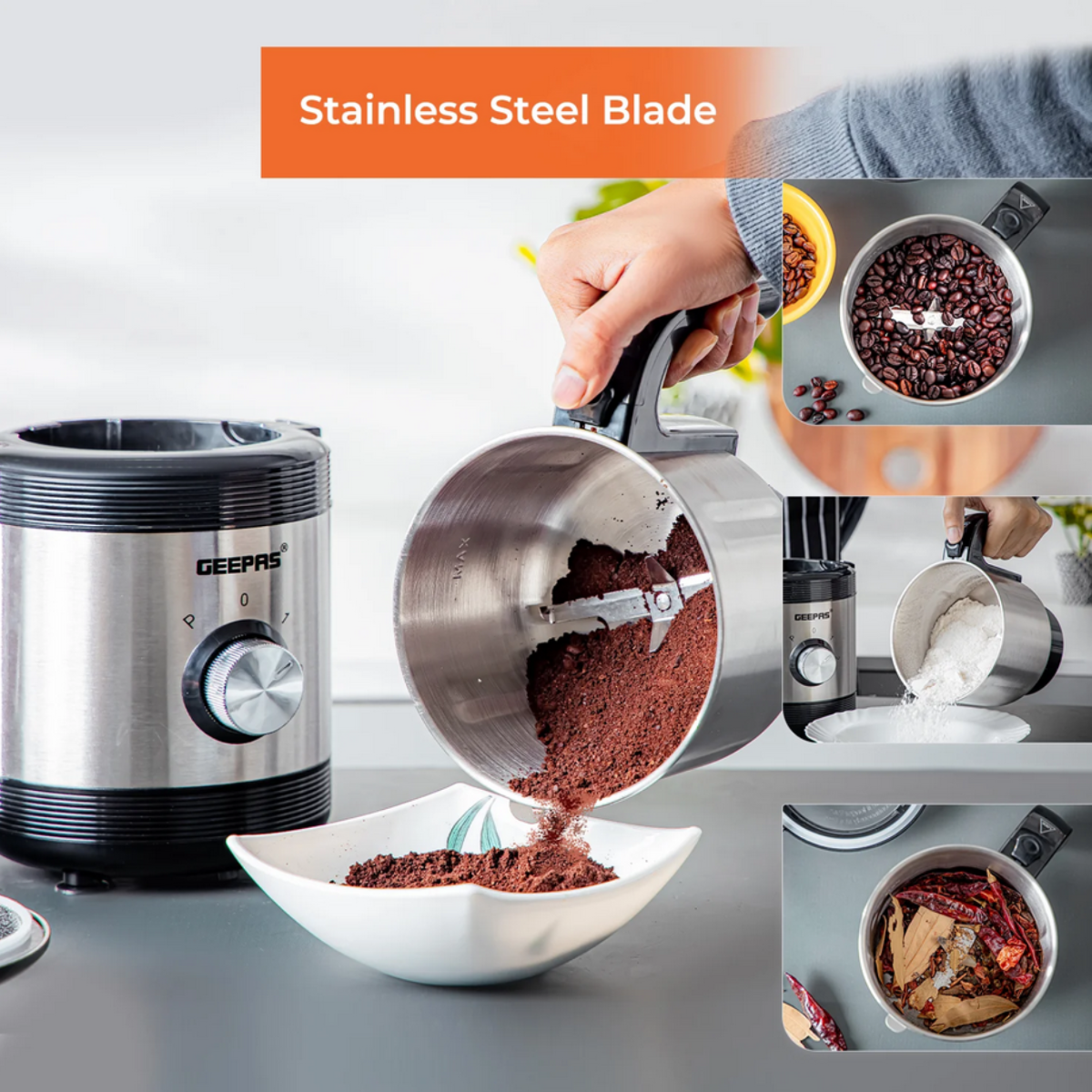 Geepas 450W Electric Wet & Dry Grinder with Stainless Steel Jar & Blades