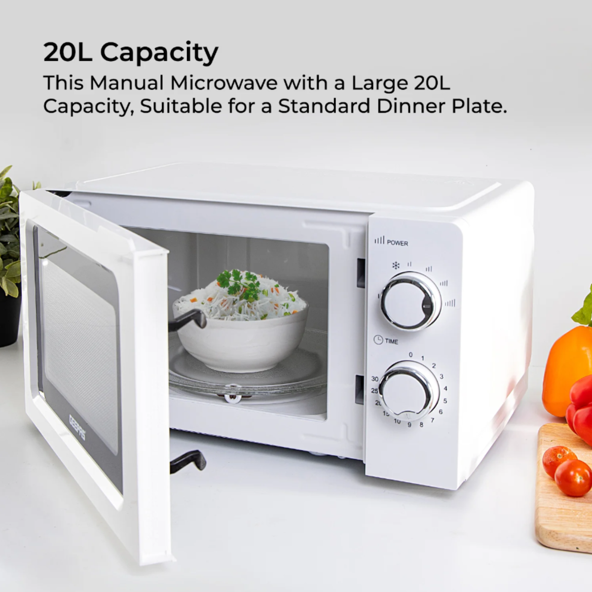 Geepas 20L Solo Freestanding White Microwave Oven
