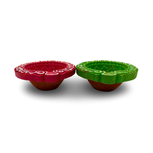 Set of 4 Handmade Traditional Multi-Color Clay Diwali Diyas