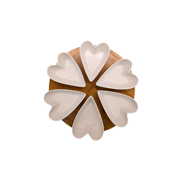 6-Piece Heart Ceramic Dish Set with Bamboo Tray