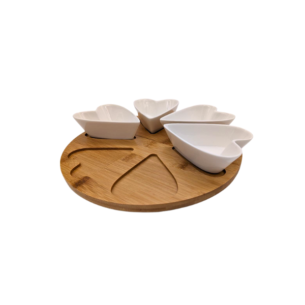 6-Piece Heart Ceramic Dish Set with Bamboo Tray