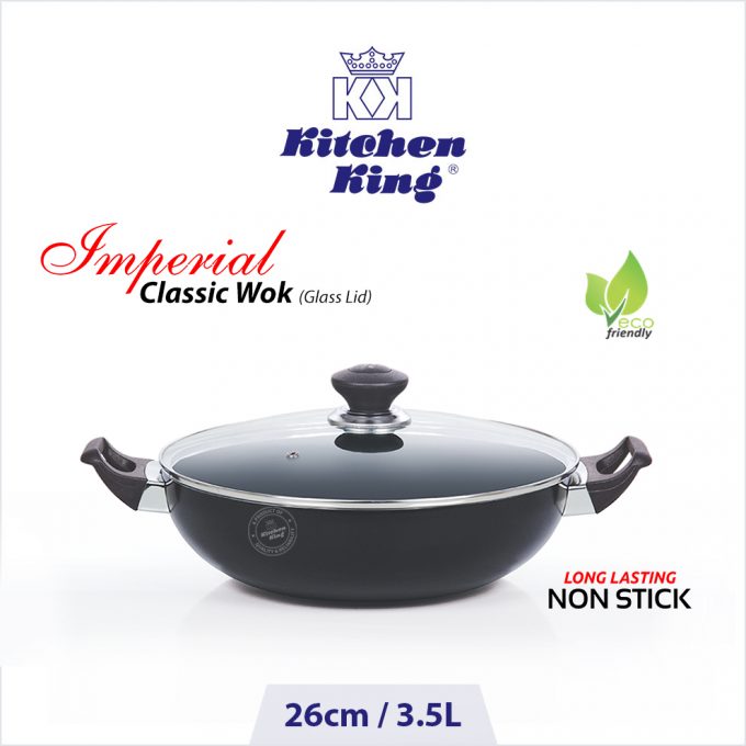 Kitchen King Imperial Classic Wok with Glass Lid – 26cm