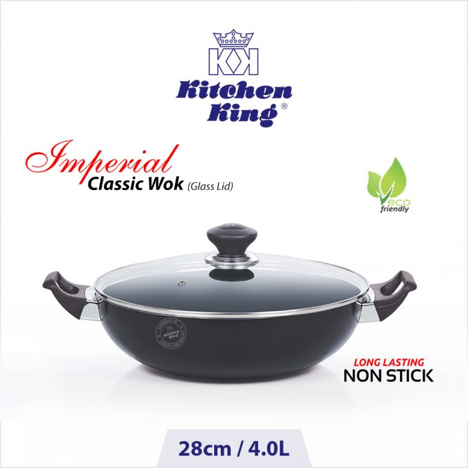 Kitchen King Imperial Classic Wok with Glass Lid – 28cm
