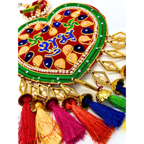 Diwali Decorations Heart-Shaped Double-Sided Toran with Shubh Labh and Parrot Design for Home Hanging Ornament