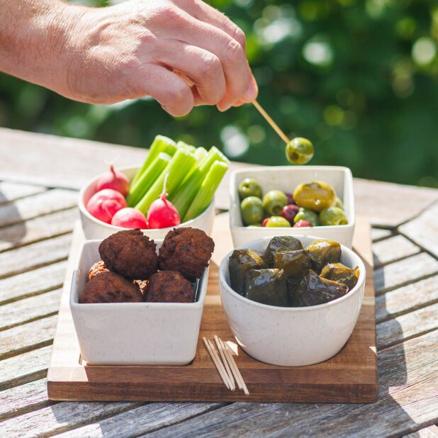 Lesser & Pavey Set of 4 Snack Dishes with Wooden Tray