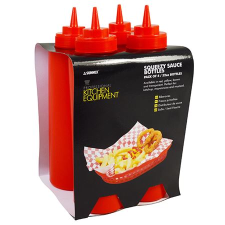 Sauce Bottle Red 32 oz Pack 4