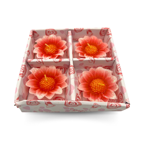Set of 4 Beautiful Flower Shape Peach Candles