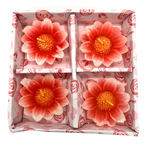Set of 4 Beautiful Flower Shape Peach Candles
