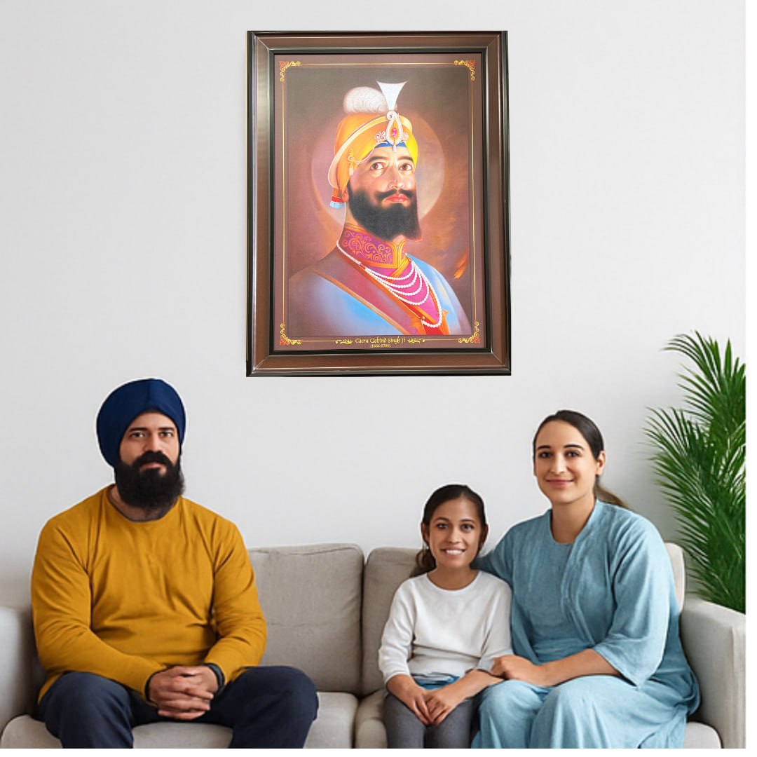 Guru Gobind Singh Ji Portrait Wall Hanging – 80cm x 60cm Large Religious Frame with Hooks