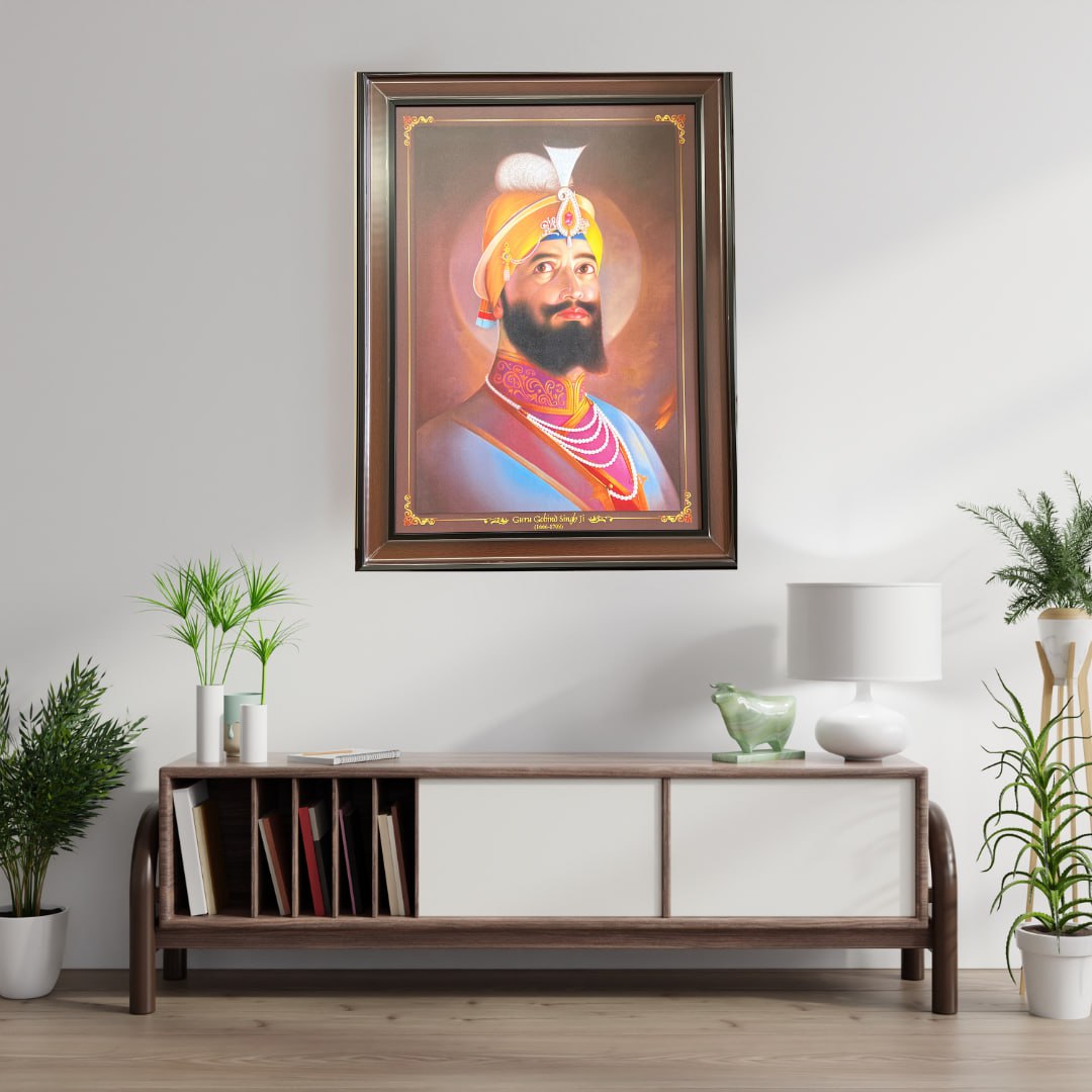 Guru Gobind Singh Ji Portrait Wall Hanging – 80cm x 60cm Large Religious Frame with Hooks