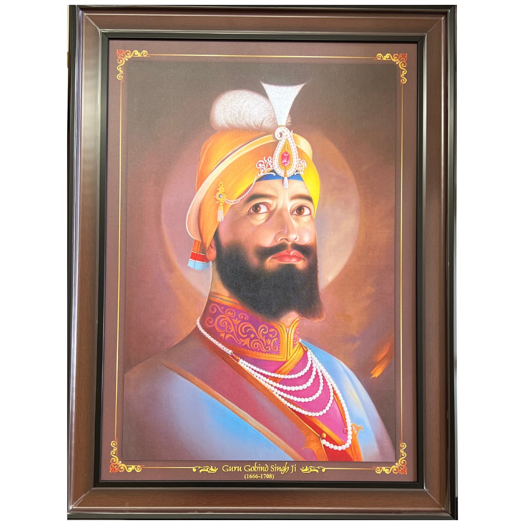 Guru Gobind Singh Ji Portrait Wall Hanging – 80cm x 60cm Large Religious Frame with Hooks