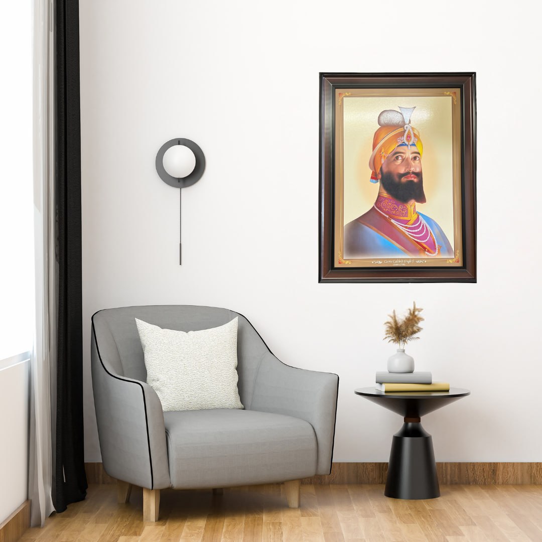 Guru Gobind Singh Ji Portrait Wall Hanging – 80cm x 60cm Large Religious Frame with Hooks