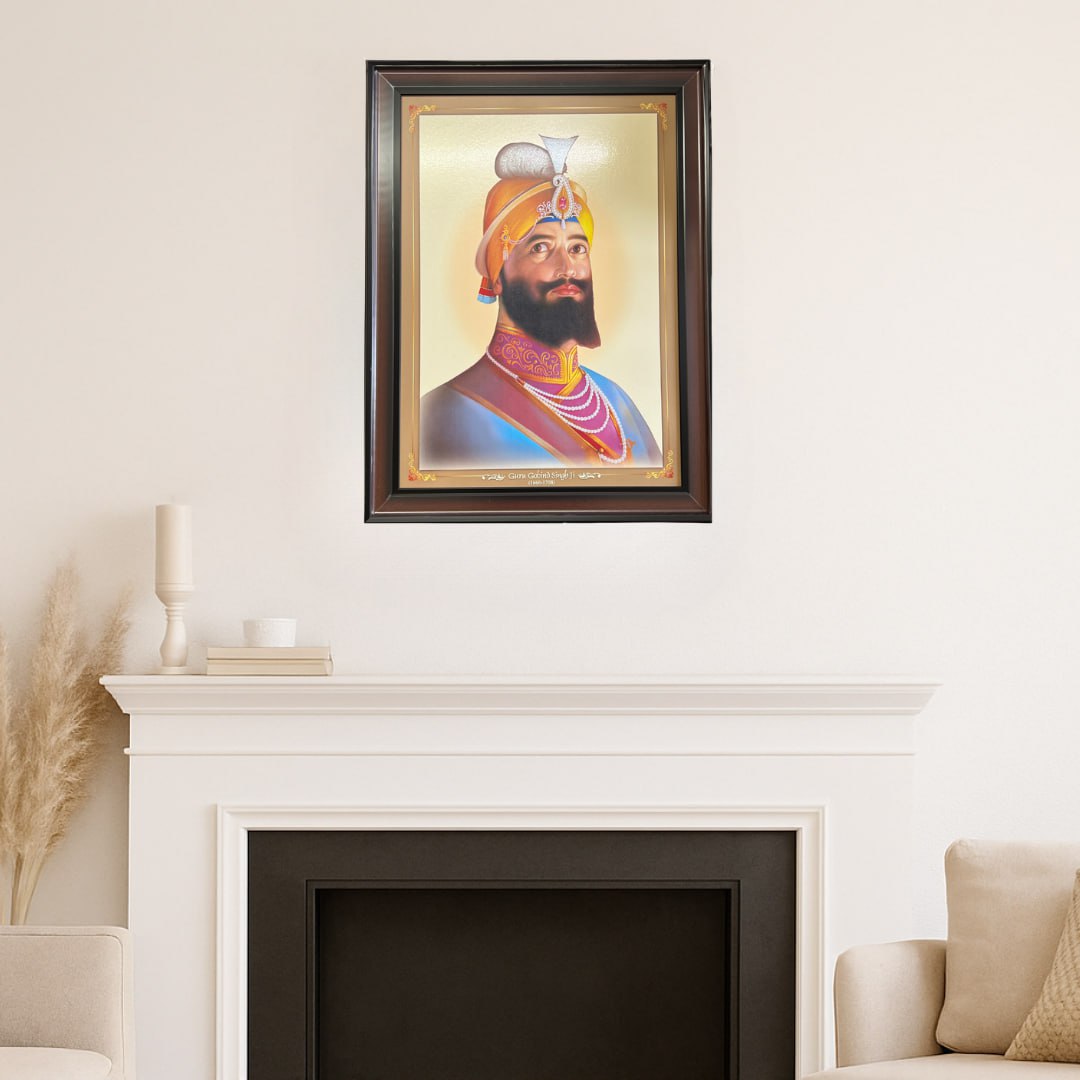 Guru Gobind Singh Ji Portrait Wall Hanging – 80cm x 60cm Large Religious Frame with Hooks