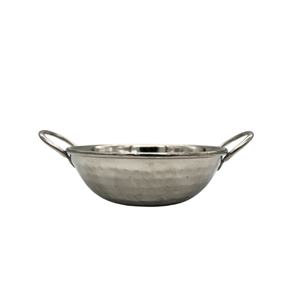 S/St Round Hammered Serving Dish With Handle 15.5cm