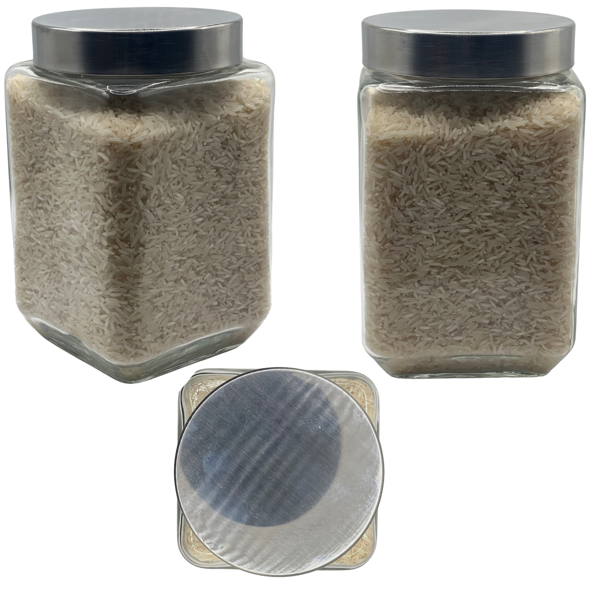 Square Glass Storage Jars Containers w/ Airtight Lid 1100ml, 1500ml,2000ml