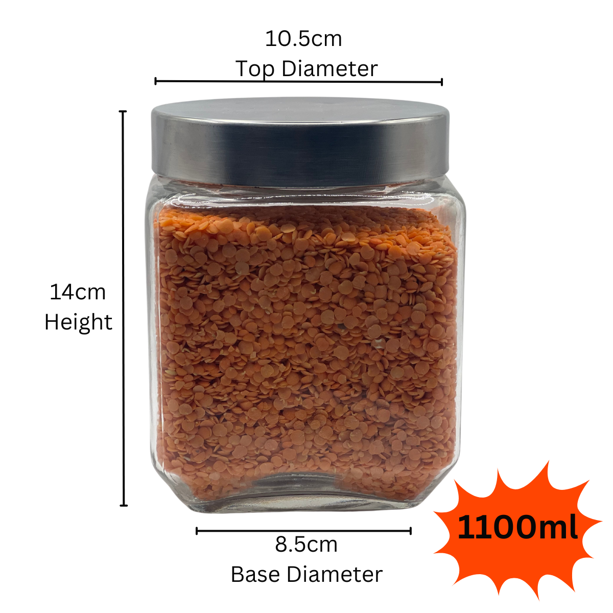 Square Glass Storage Jars Containers w/ Airtight Lid 1100ml, 1500ml,2000ml