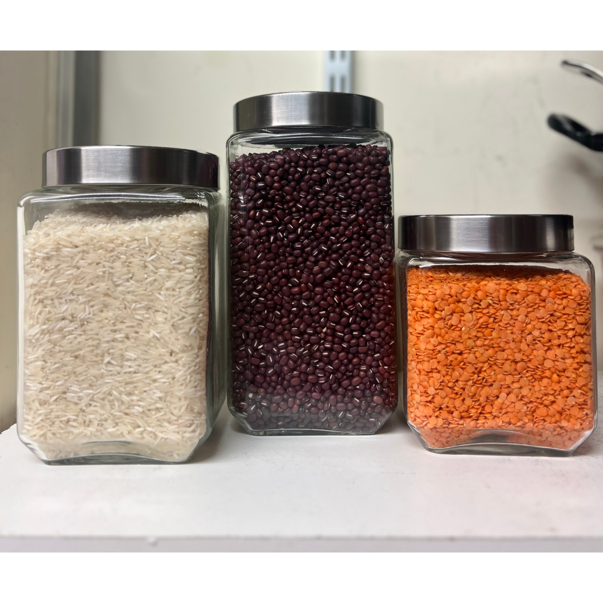 Square Glass Storage Jars Containers w/ Airtight Lid 1100ml, 1500ml,2000ml