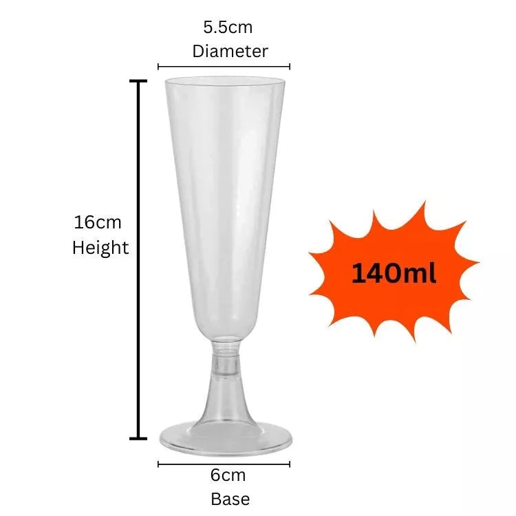 Plastic Champagne Flutes - Reusable Party Drinkware, 8 x 140ml