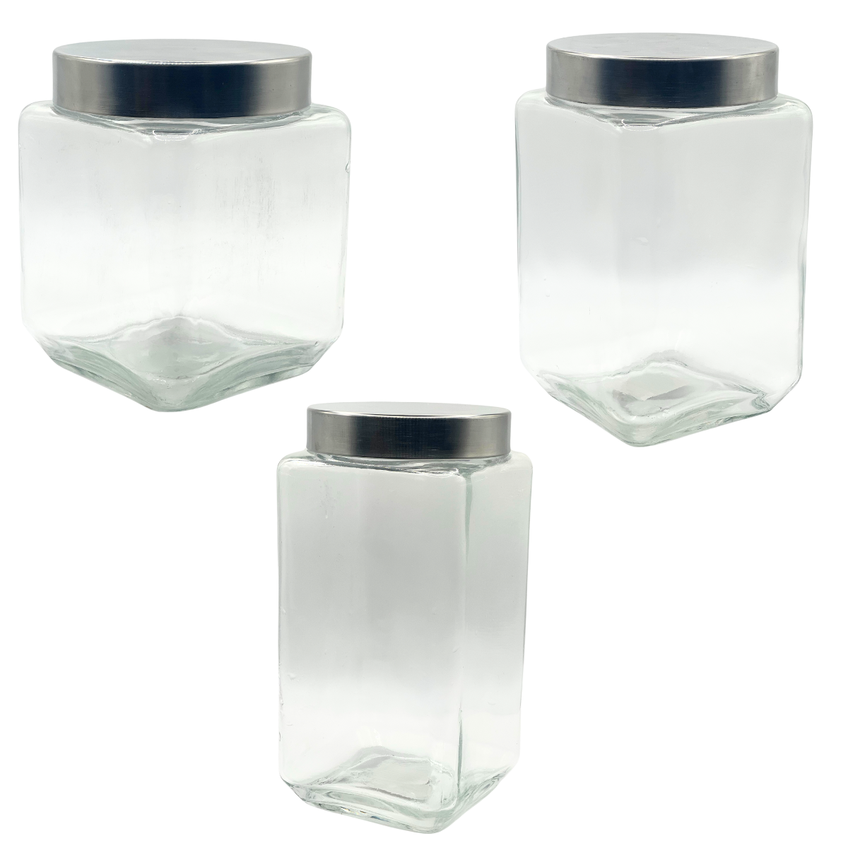 Square Glass Storage Jars Containers w/ Airtight Lid 1100ml, 1500ml,2000ml