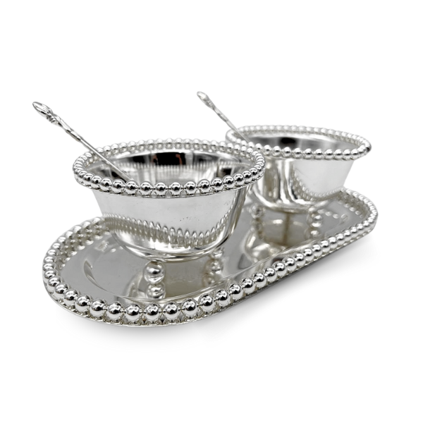 Traditional Silver Table Serving Dish Set with 1 Tray, 2 Bowls, and 2 Spoons