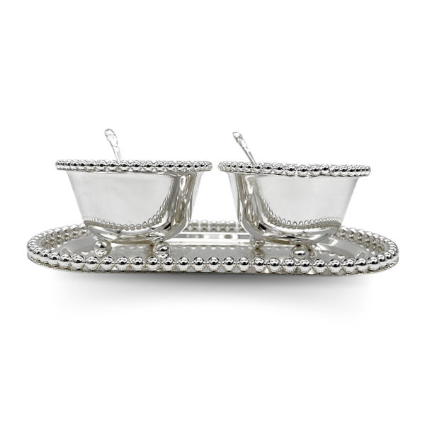 Traditional Silver Table Serving Dish Set with 1 Tray, 2 Bowls, and 2 Spoons