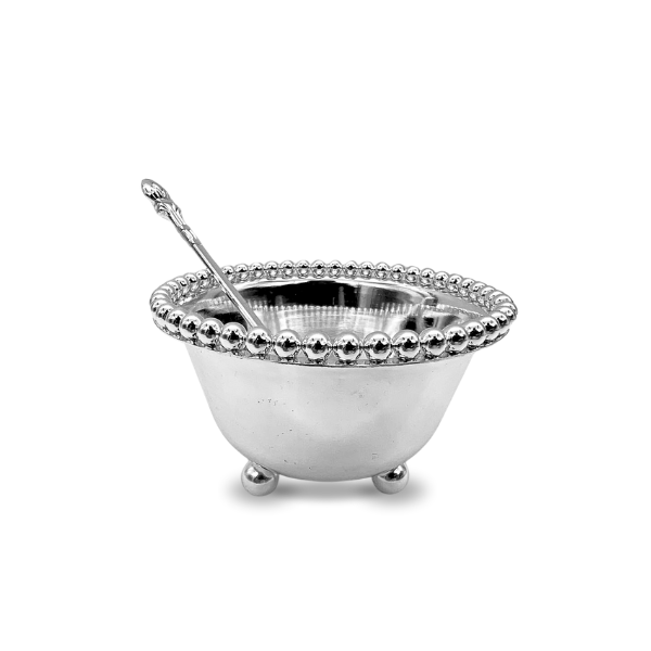 Traditional Silver Table Serving Dish Set with 1 Tray, 2 Bowls, and 2 Spoons