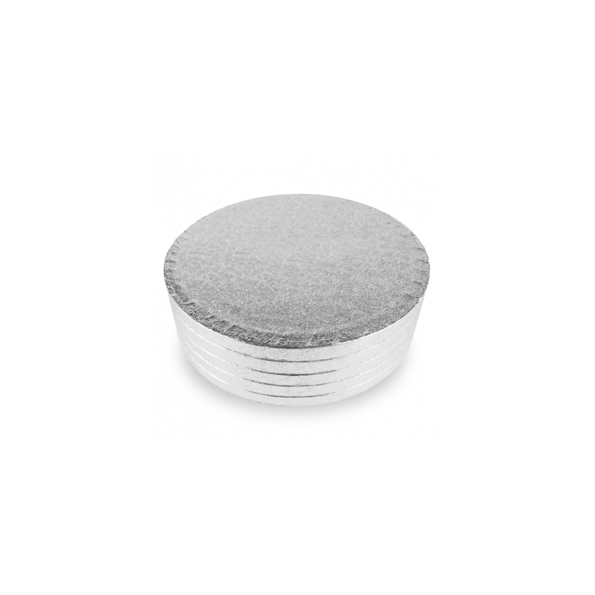 Round Embossed Set of 5 Small Cake Drums Thick Board Silver 8"