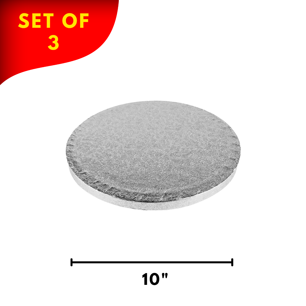 Round Embossed Set of 3 Medium Cake Drums Thick Board Silver 10"