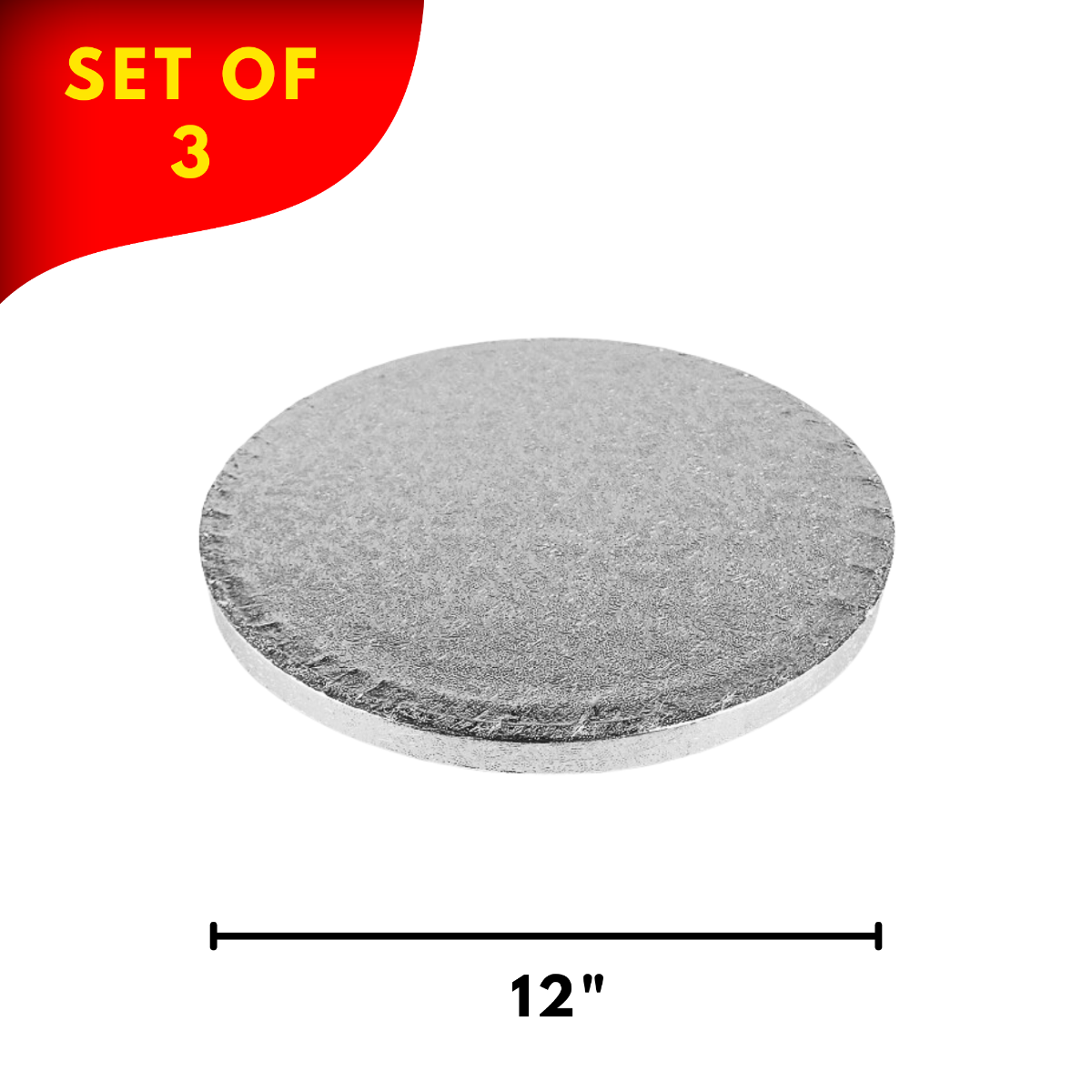 Round Embossed Set of 3 Cake Drums Thick Board Silver 12"
