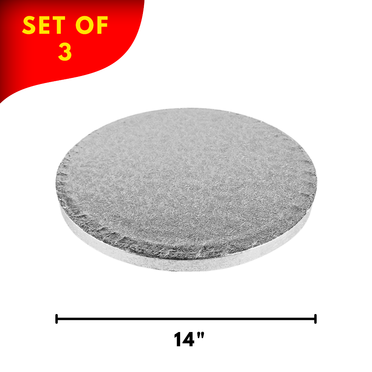 Round Embossed Set of 3 Cake Drums Thick Board Silver 14"