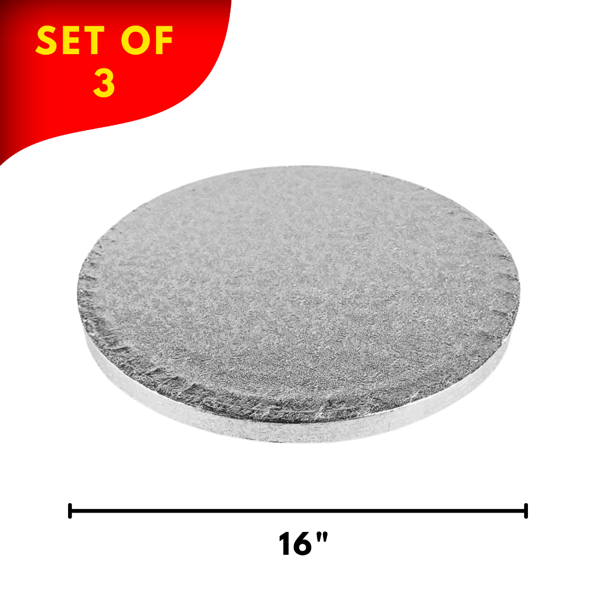 Round Embossed Set of 3 Cake Drums Thick Board Silver 16"