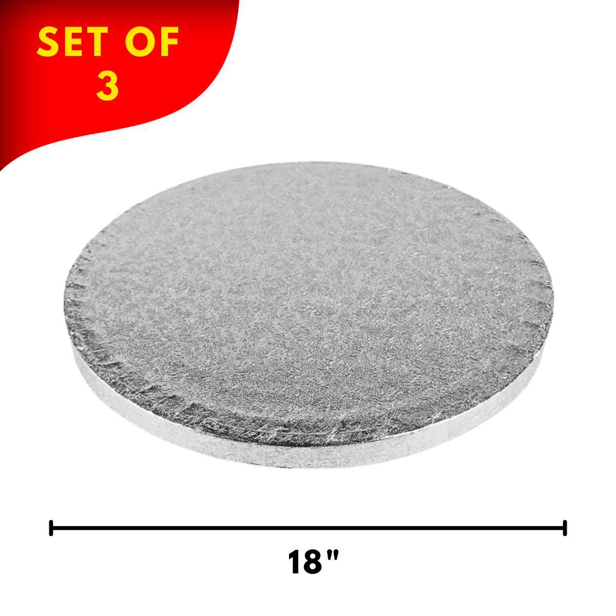 Round Embossed Set of 3 Cake Drums Thick Board Silver 18"